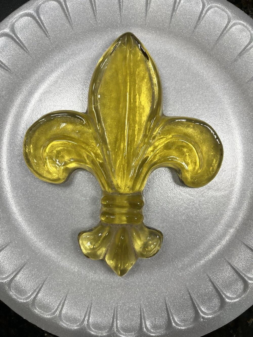 Amber Art Glass Fleur-De-Lis 6" Paperweight Decor Accent